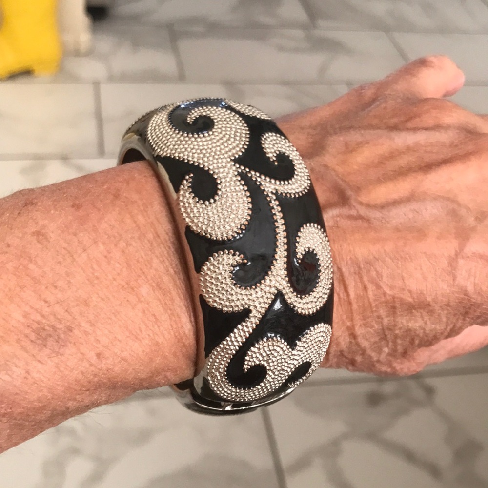 Black and Silver Decorative Bangle Bracelet - Brand Unspecified